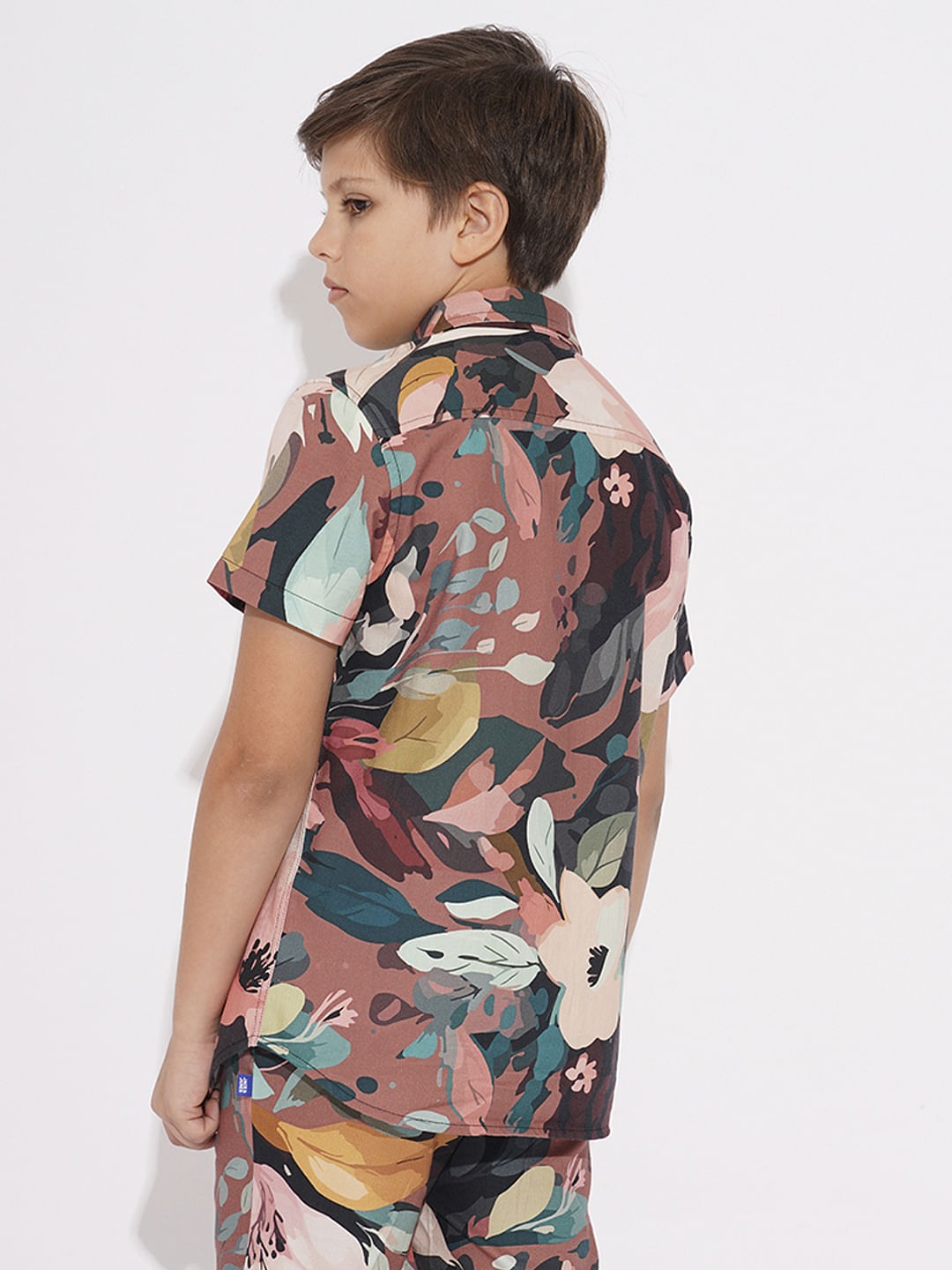 BOYS Brown Printed Co-ord Set Shirt