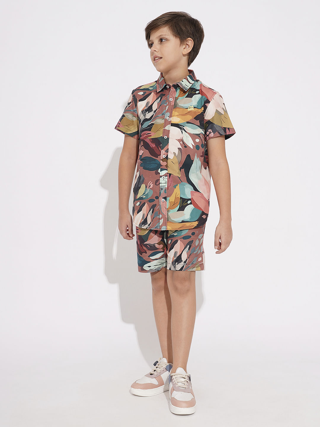 BOYS Brown Printed Co-ord Set Shirt