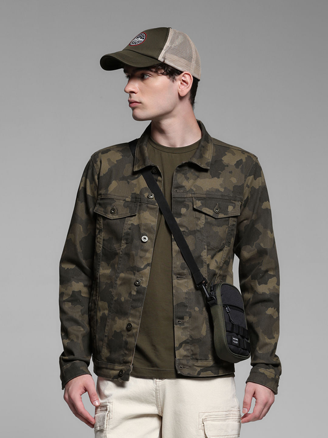 Olive Green Camo Print Jacket - S