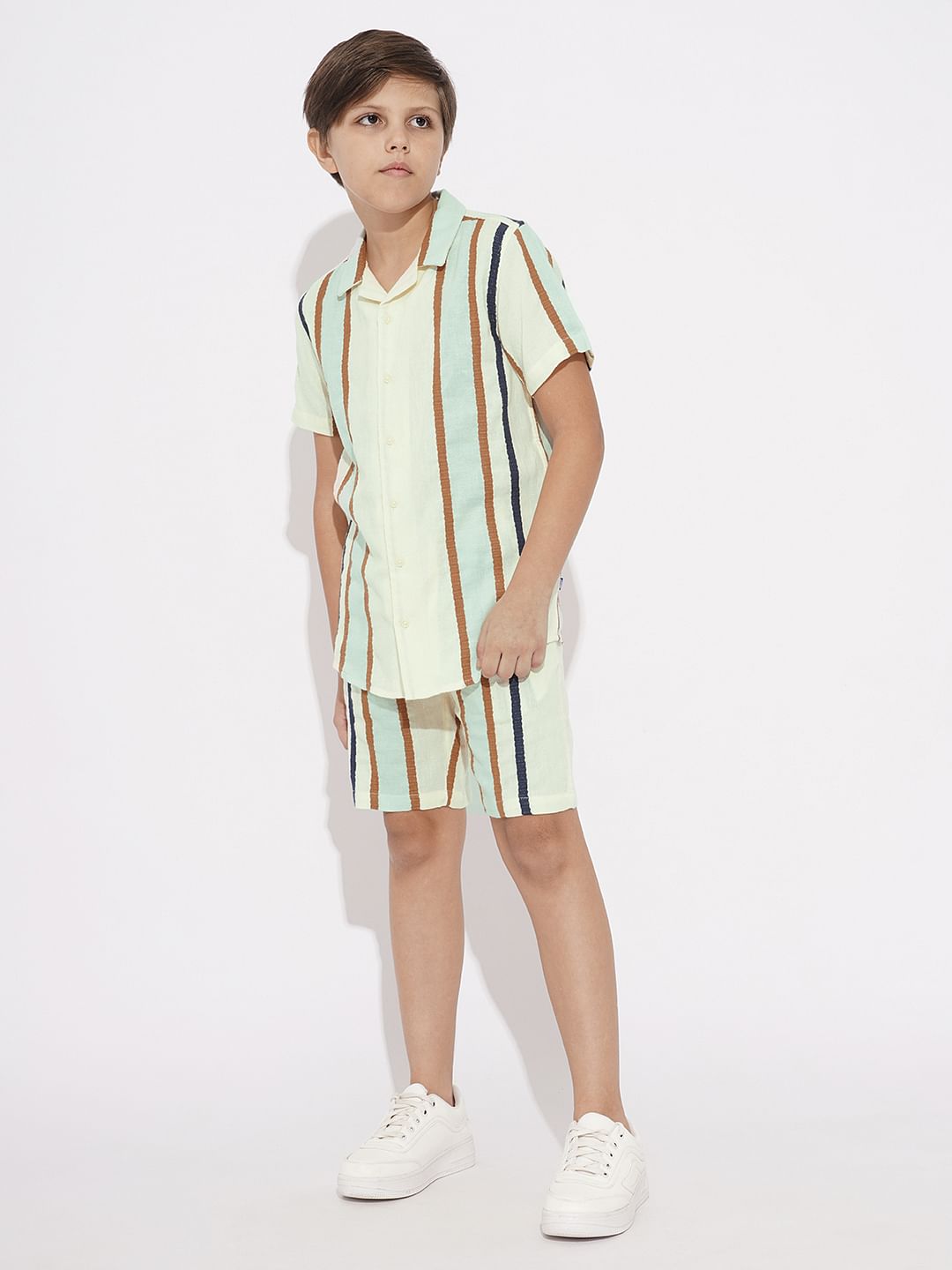 Green Dobby Striped Co-ord Set Shirt