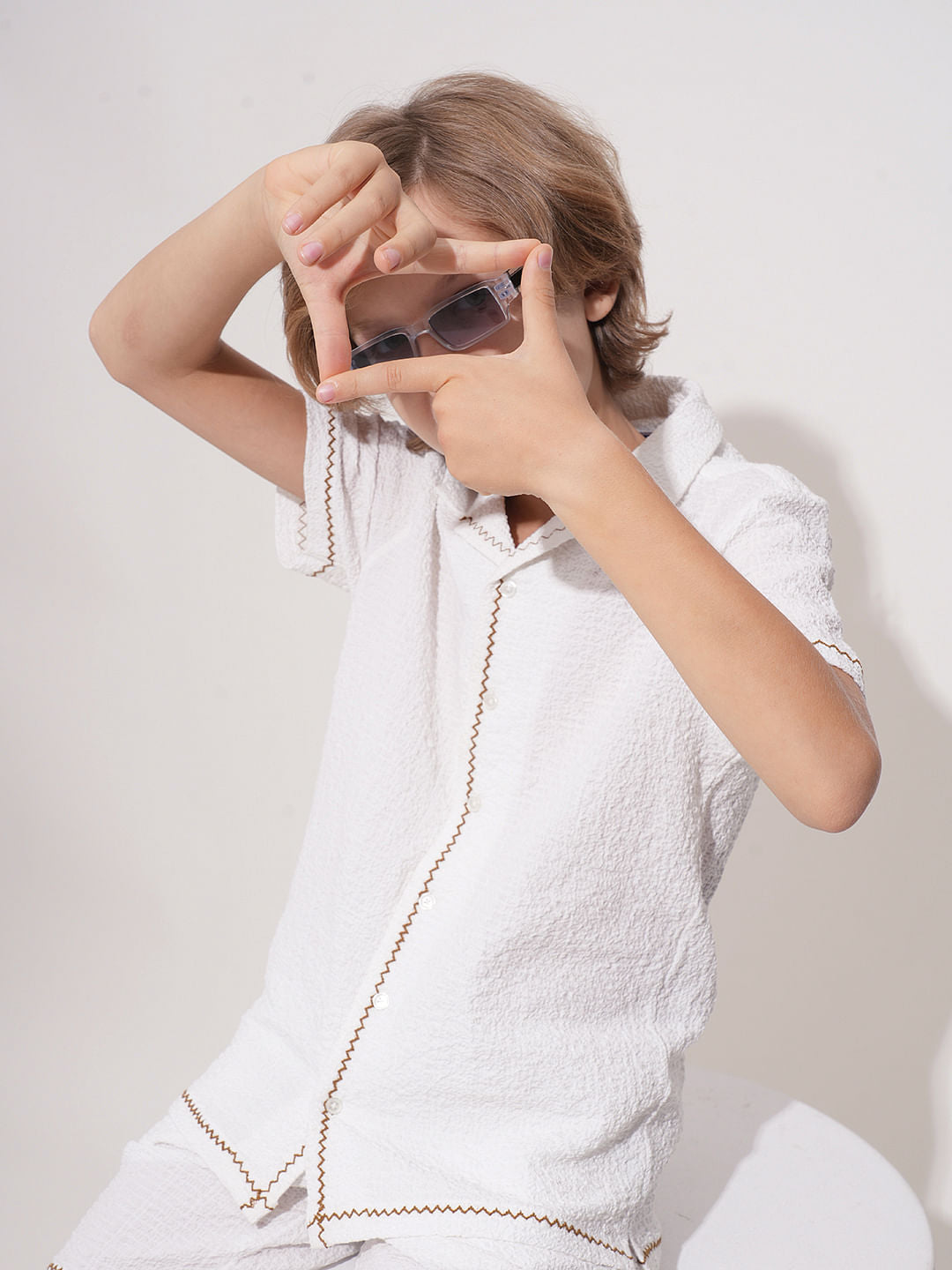 White Embroidered Co-ord Set Shirt - 4/5Y