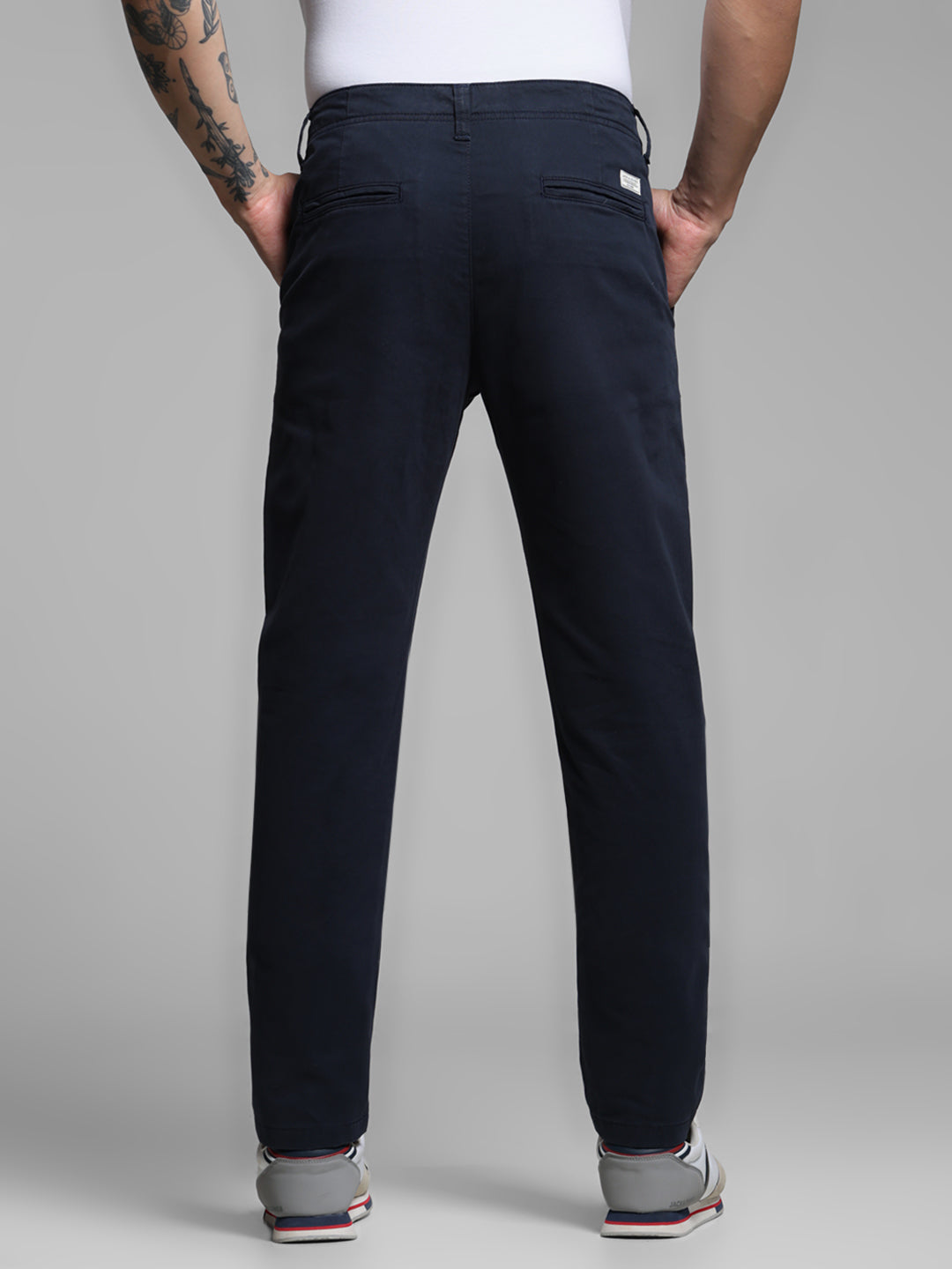 Men's Navy Blue Stretch Cotton Twill Chinos - Regular Fit