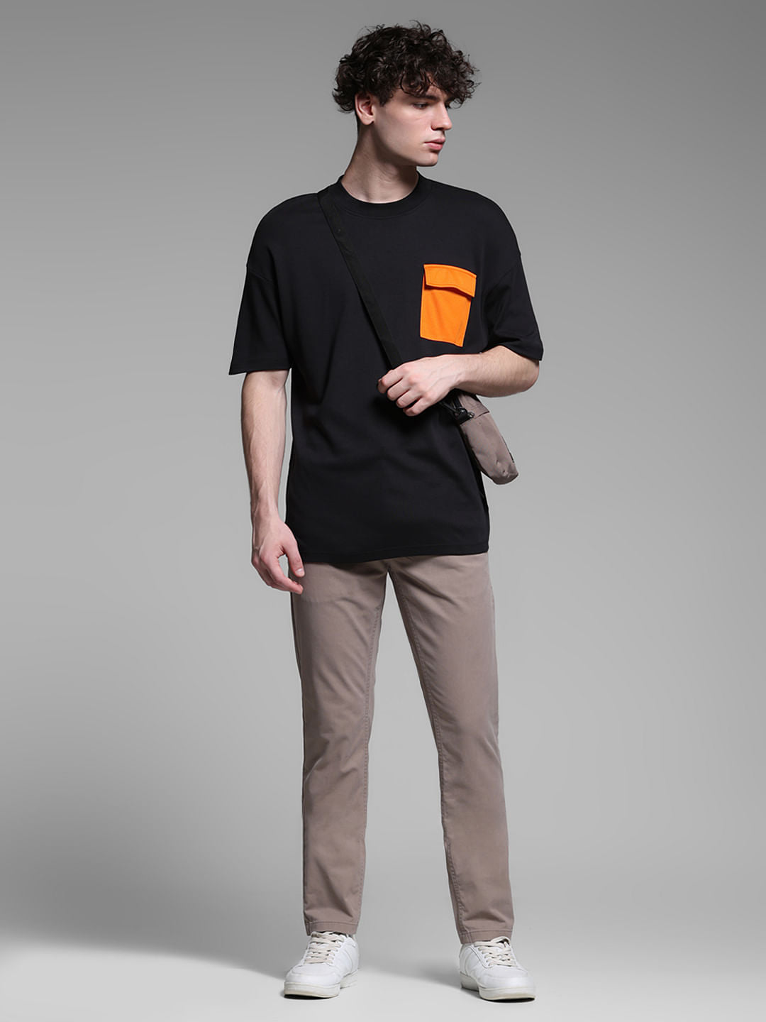 Brown Mid Rise Twill Pants