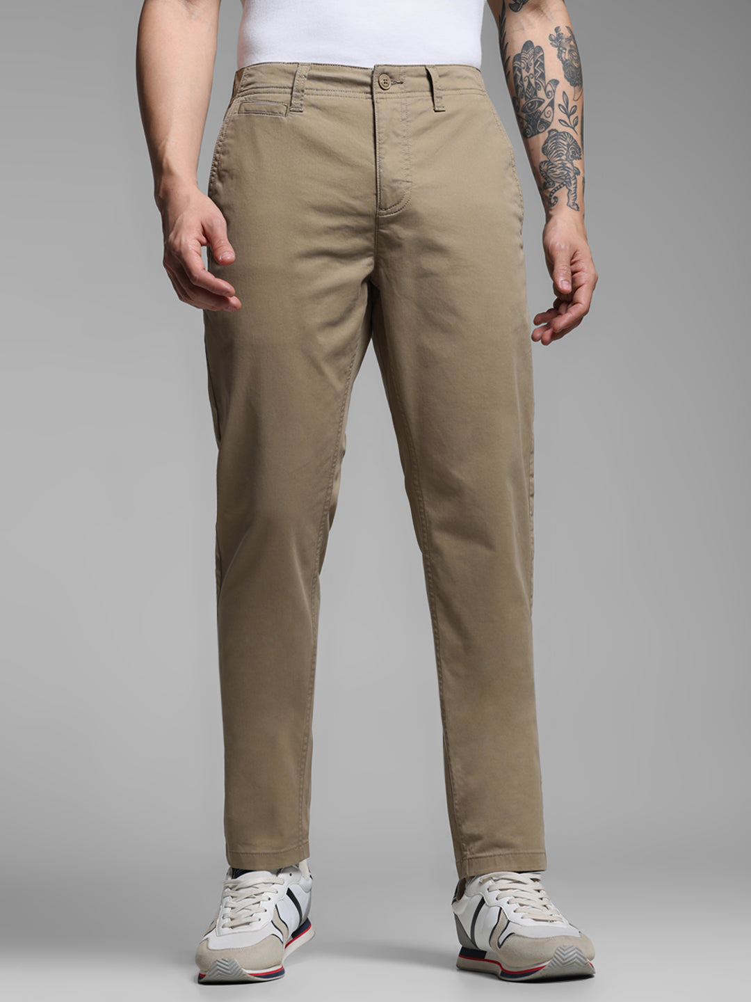 Men's Beige Stretch Cotton Twill Chinos Regular Fit - 28/30