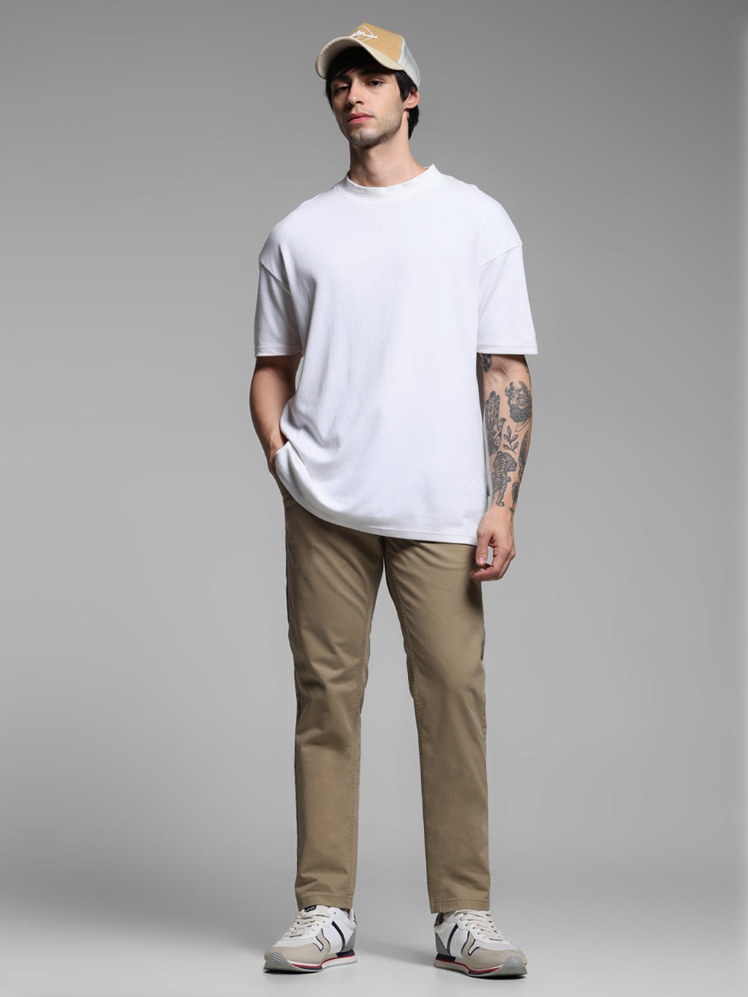 Men's Beige Stretch Cotton Twill Chinos Regular Fit