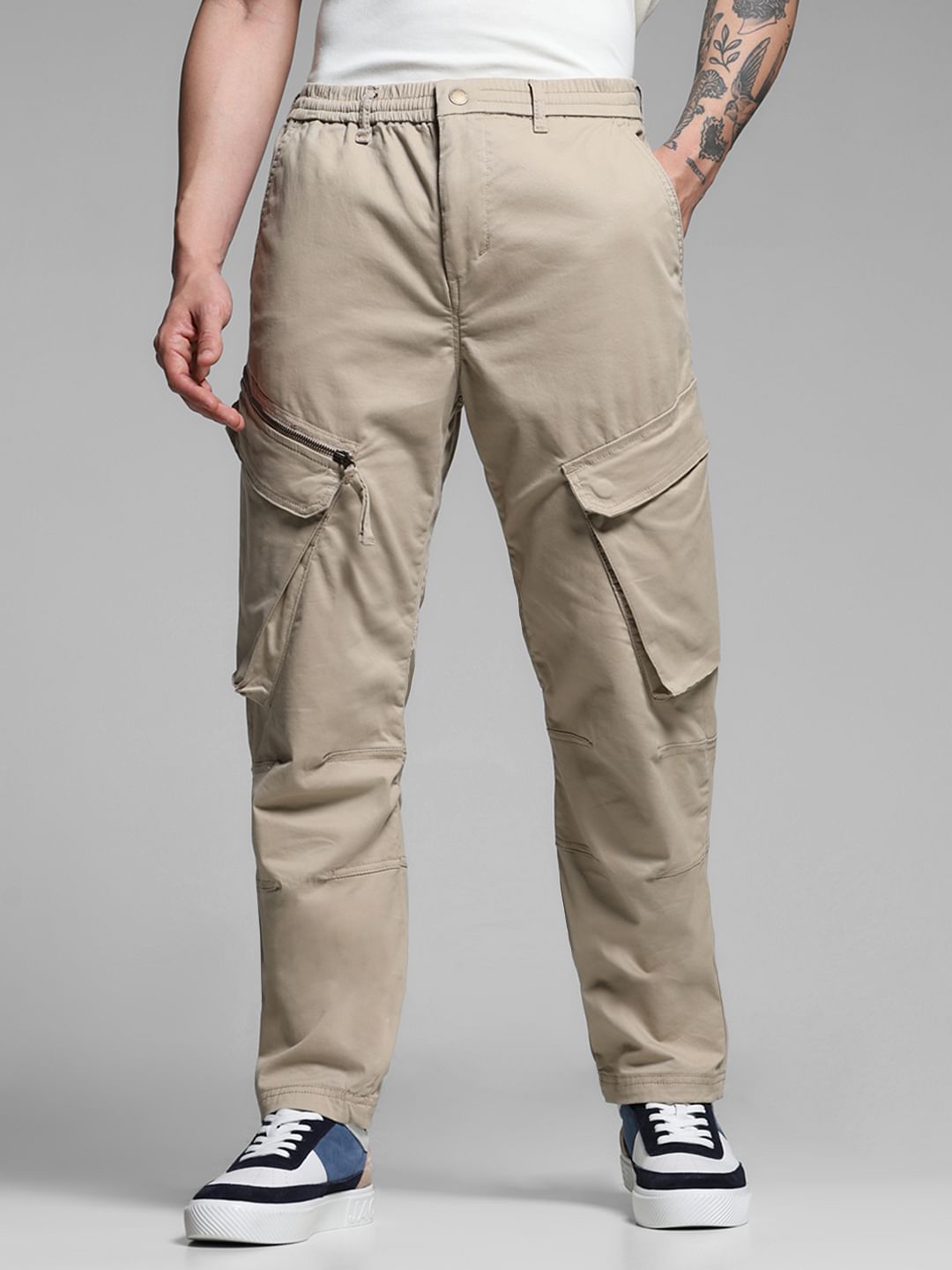 Beige High Rise Anti Fit Cargos - S
