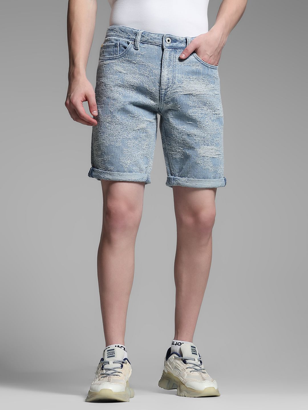 Light Blue Printed Co-ord Set Denim Shorts - S