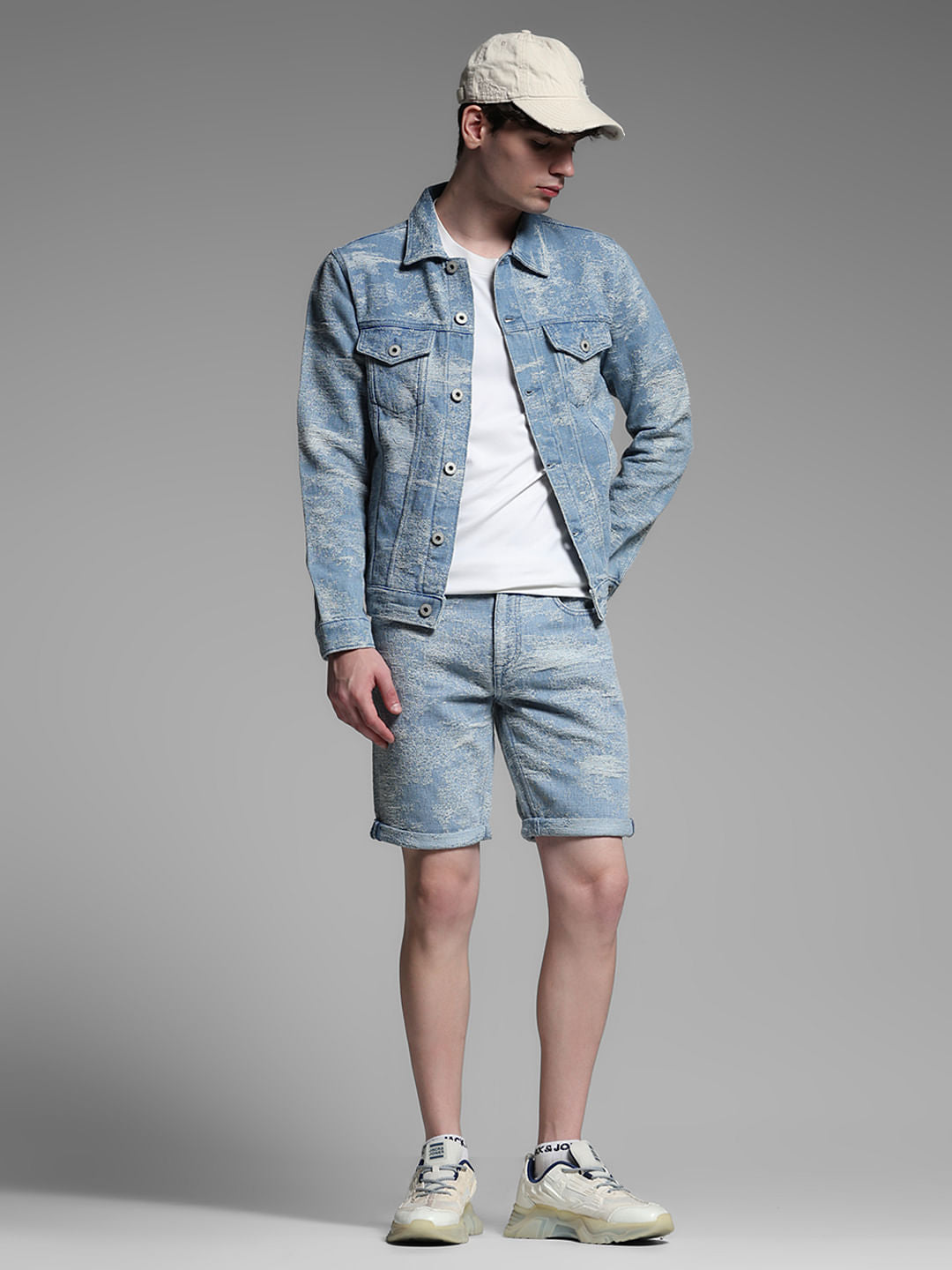 Light Blue Printed Co-ord Set Denim Shorts