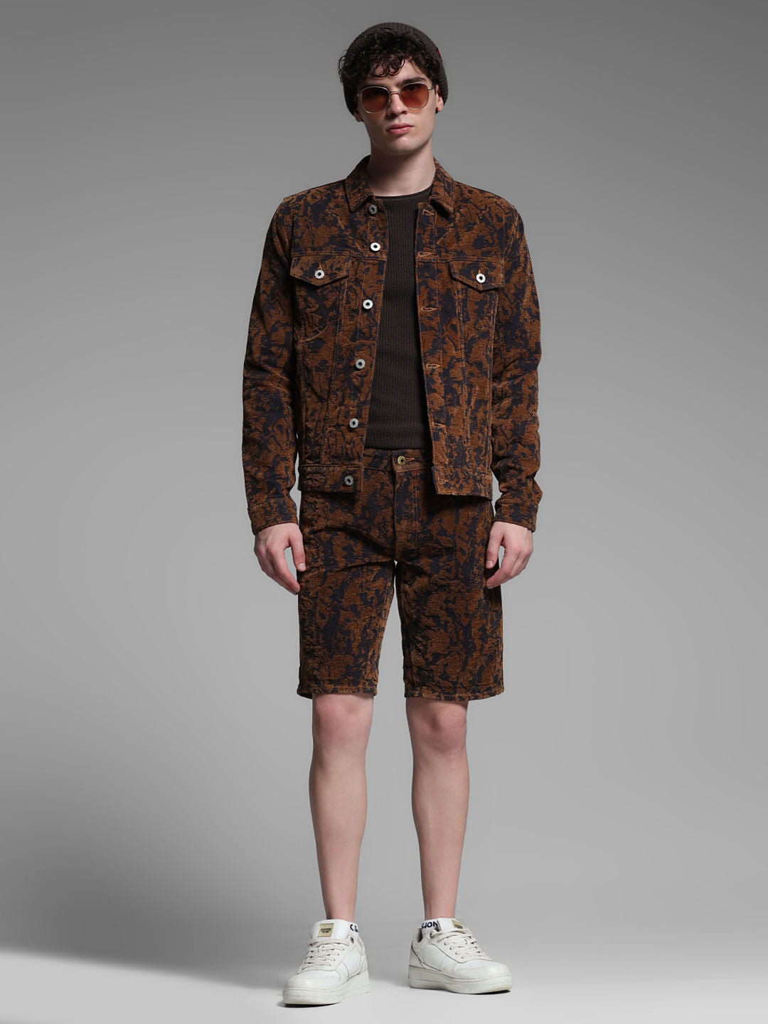 Bronze Brown Abstract Print Co-ord Set Shorts