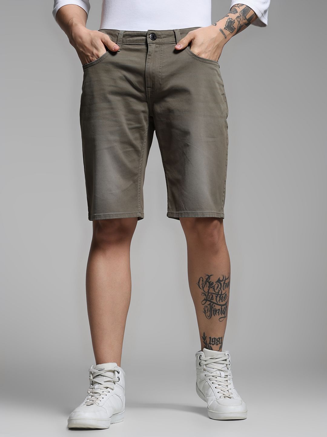 Olive Low Rise Denim Shorts