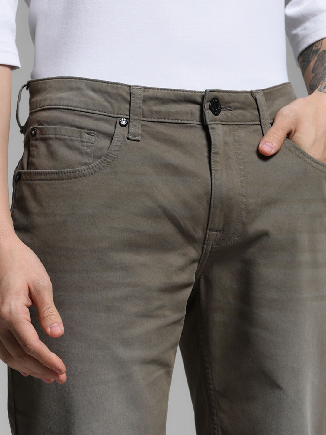 Olive Low Rise Denim Shorts