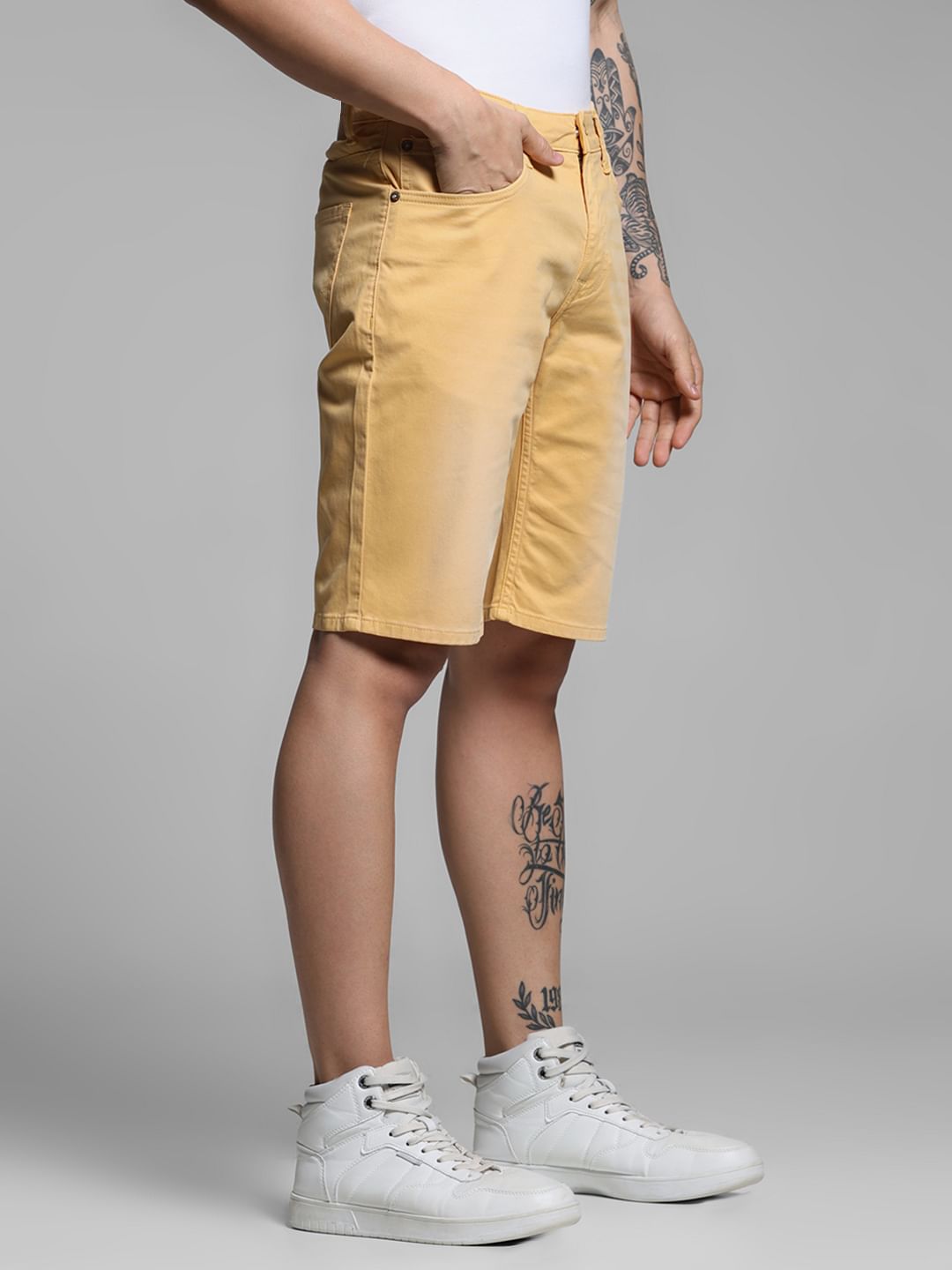 Golden Yellow Low Rise Denim Shorts