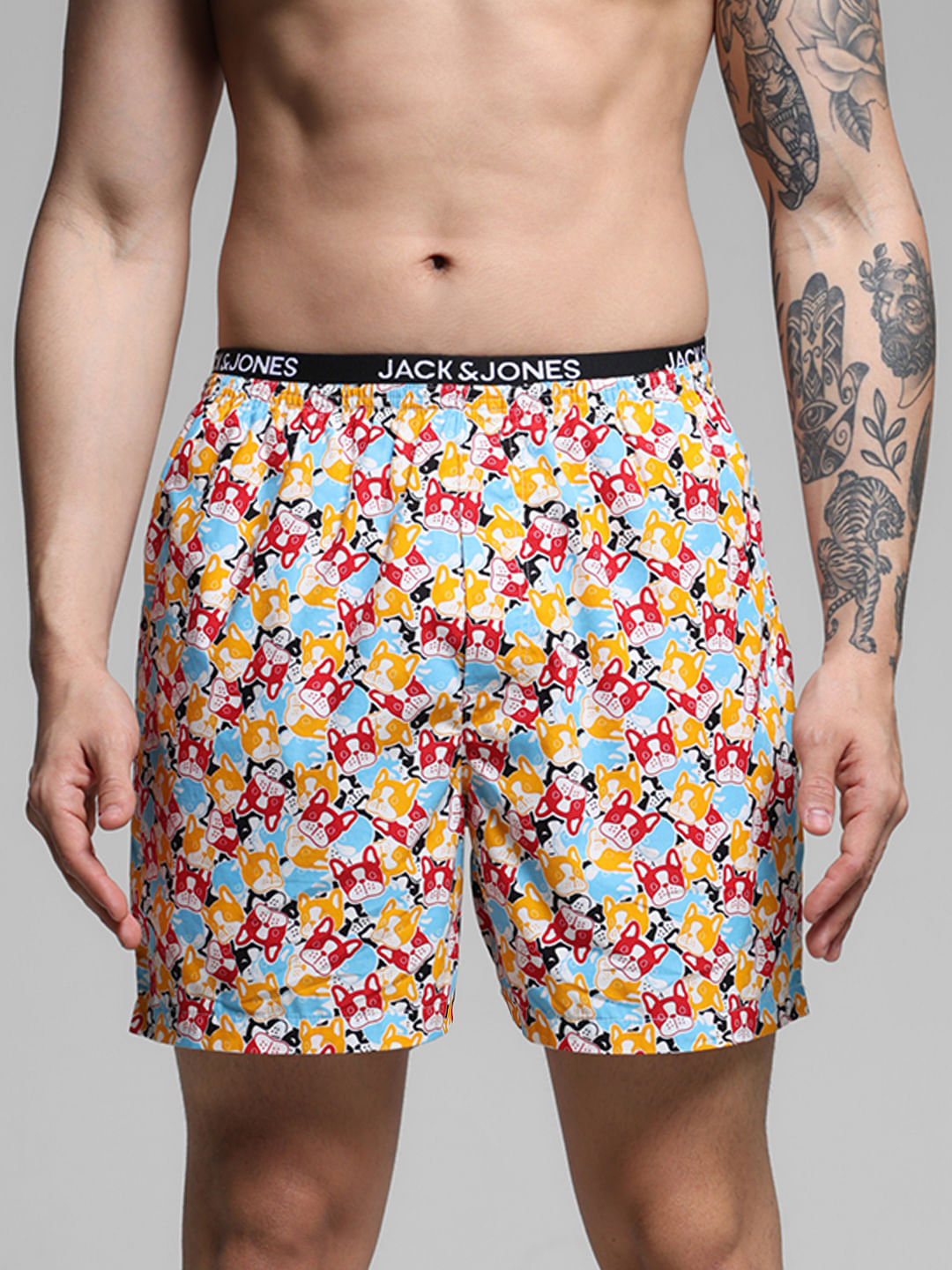 White Doggo Print Cotton Boxers - S