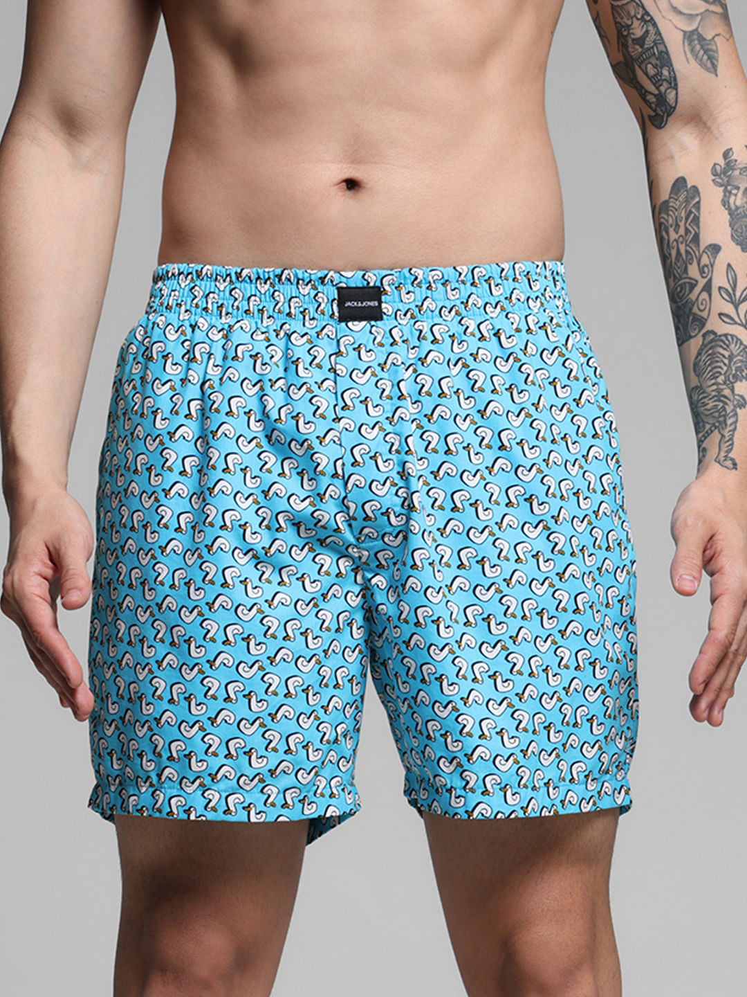 Blue Ducks Print Cotton Boxers - S