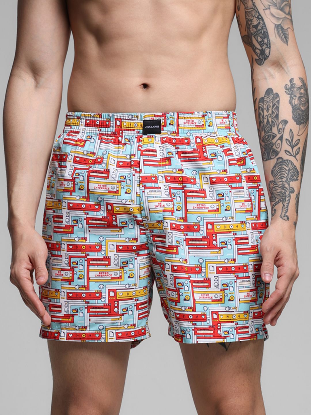 Blue Printed Cotton Boxers - S