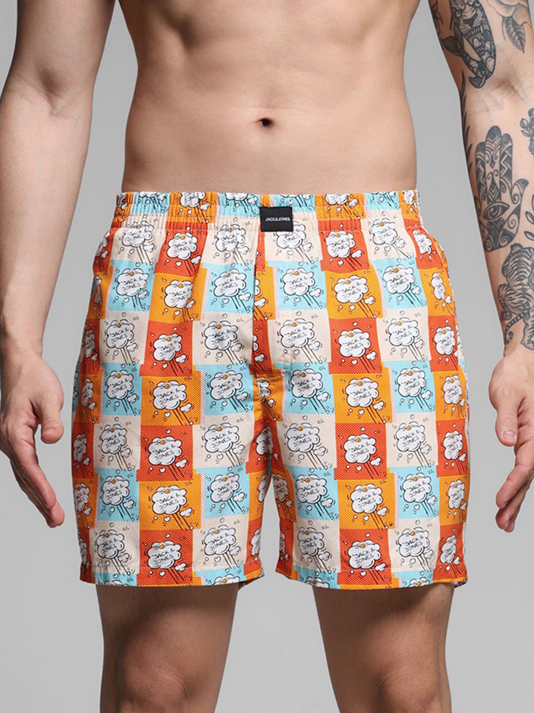 Orange Logo Text Print Cotton Boxers - S