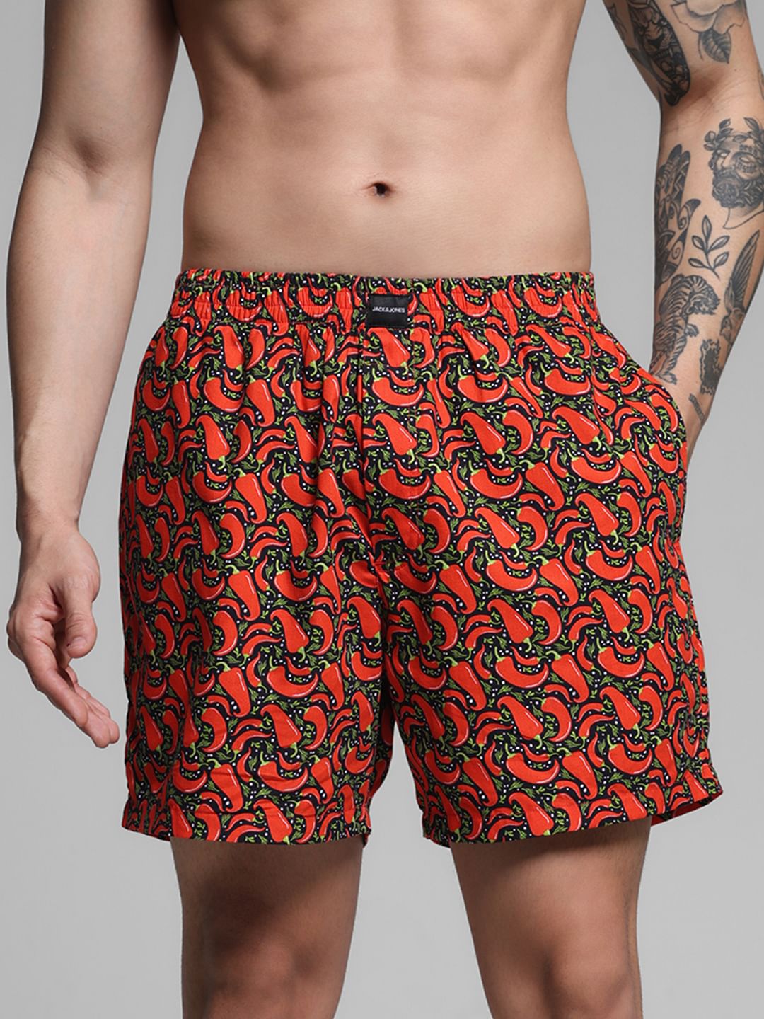 Black Printed Cotton Boxers - S