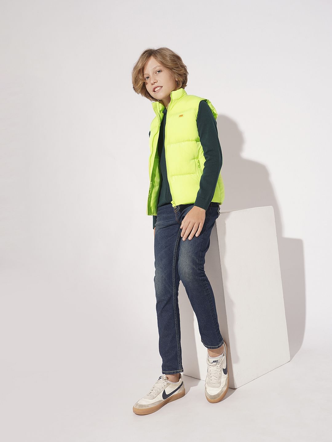 Boys Neon Lime Sleeveless Puffer Jacket