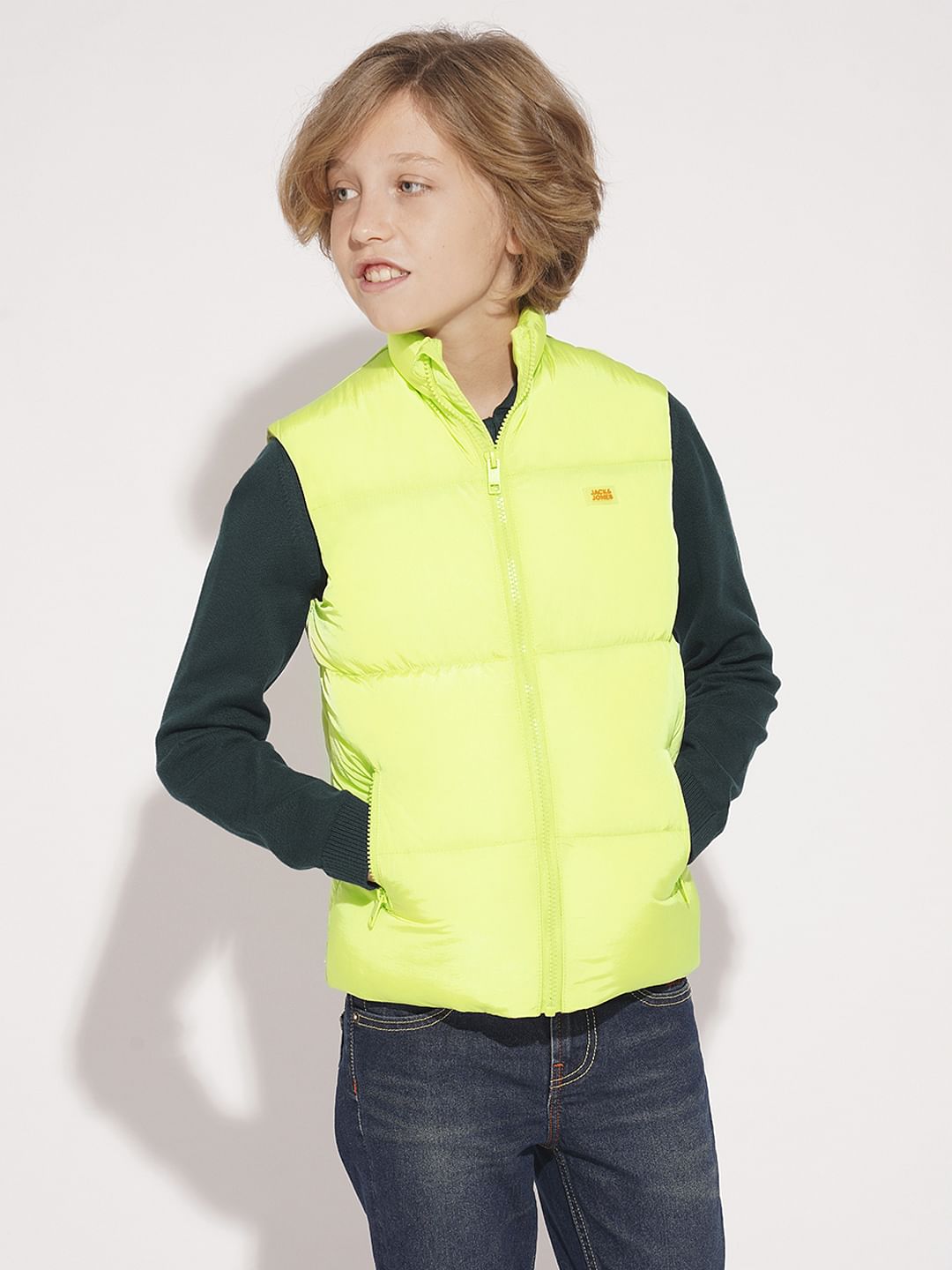 Boys Neon Lime Sleeveless Puffer Jacket