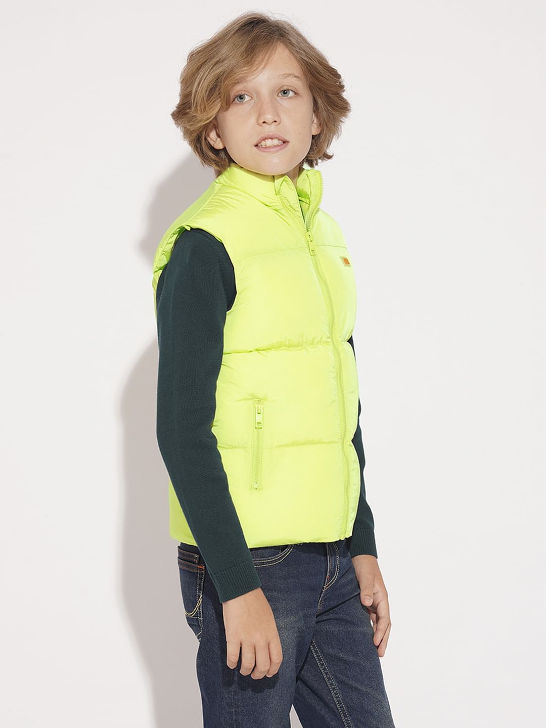 Boys Neon Lime Sleeveless Puffer Jacket