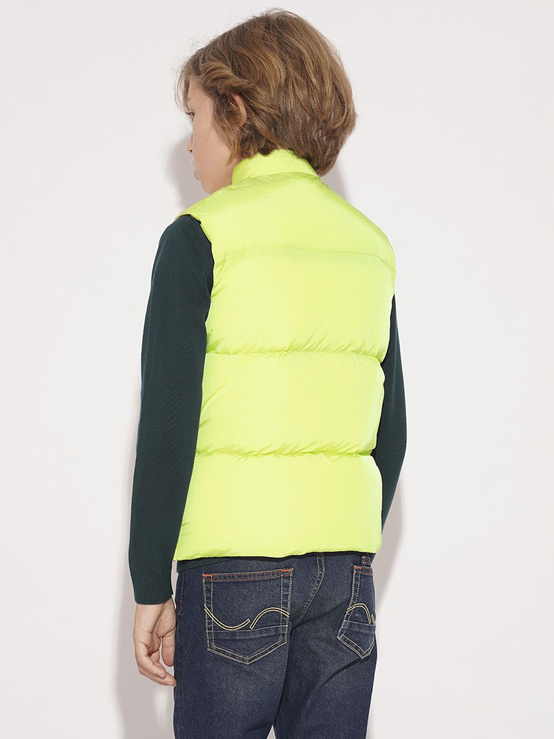 Boys Neon Lime Sleeveless Puffer Jacket