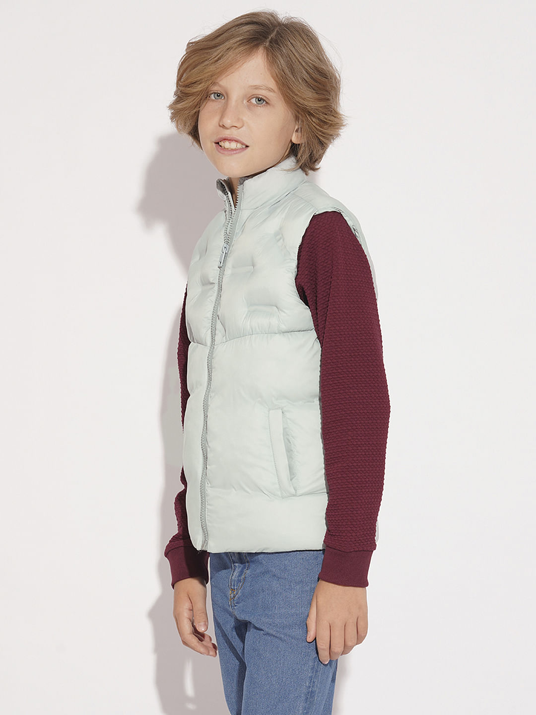 Boys Pearl Blue Sleeveless Puffer Jacket