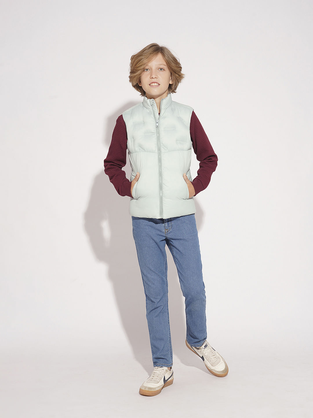 Boys Pearl Blue Sleeveless Puffer Jacket