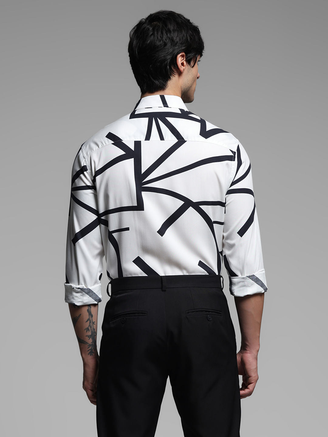 White Printed Rayon Full Sleeves Shirt