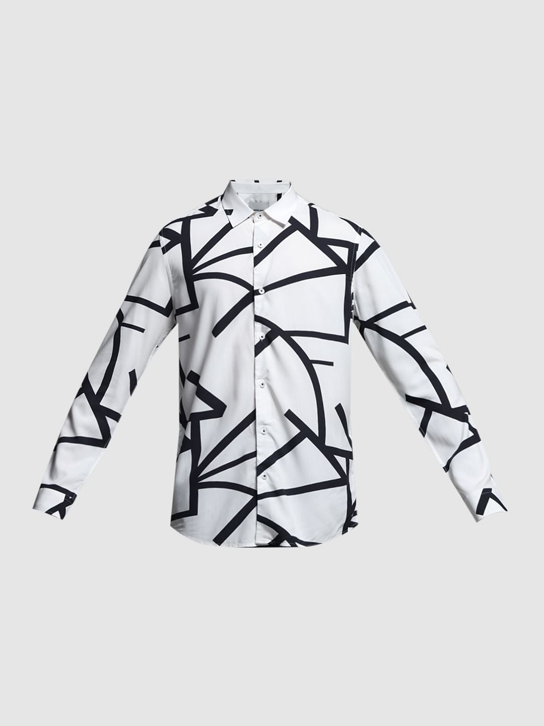 White Printed Rayon Full Sleeves Shirt