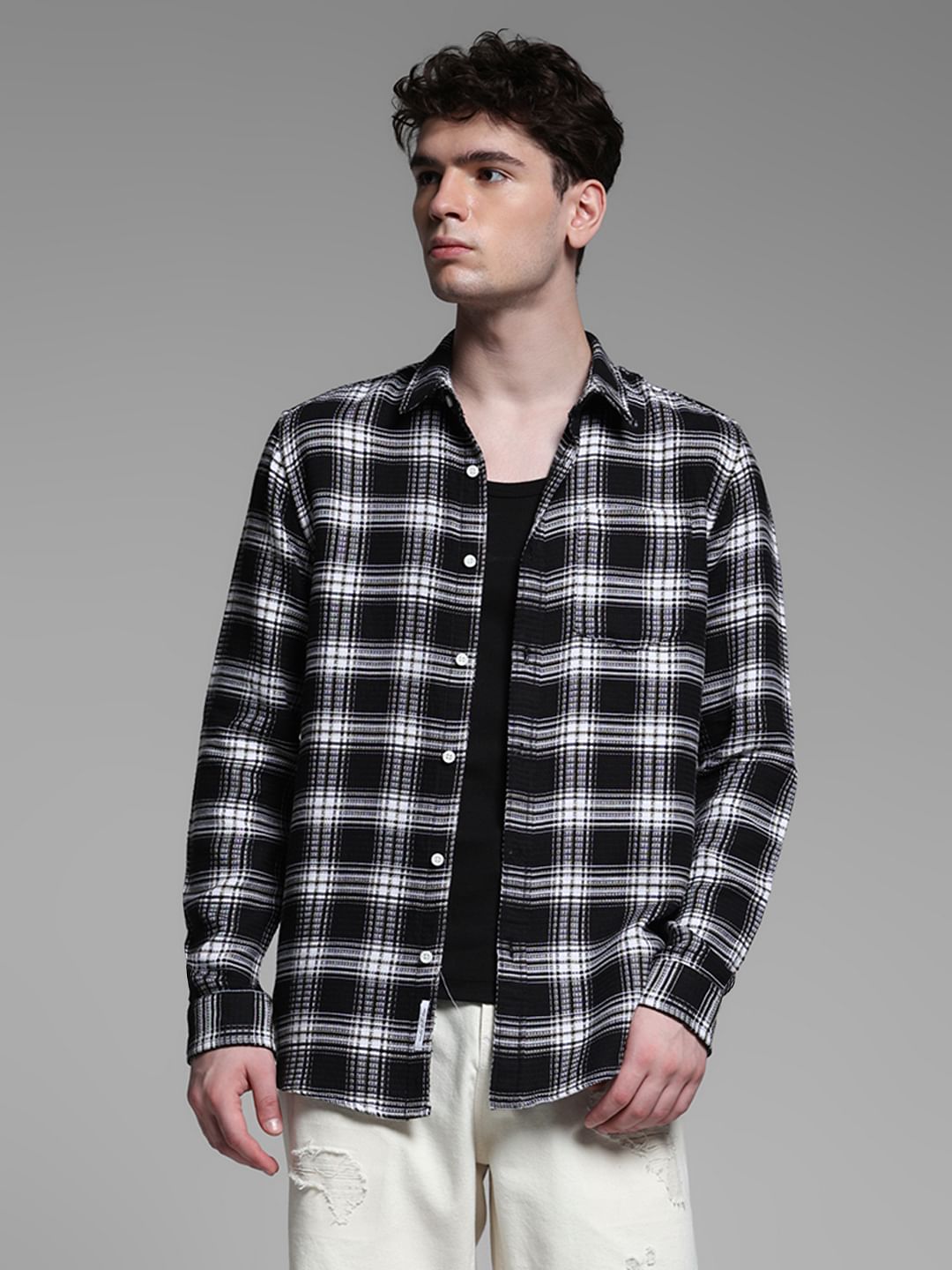 BLACK DOBBY CHECK SHIRT