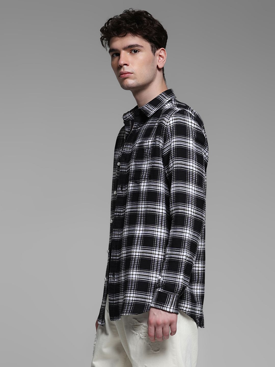 BLACK DOBBY CHECK SHIRT