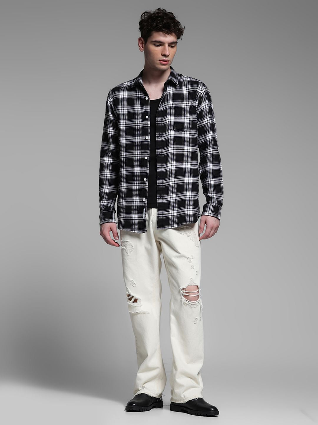 BLACK DOBBY CHECK SHIRT