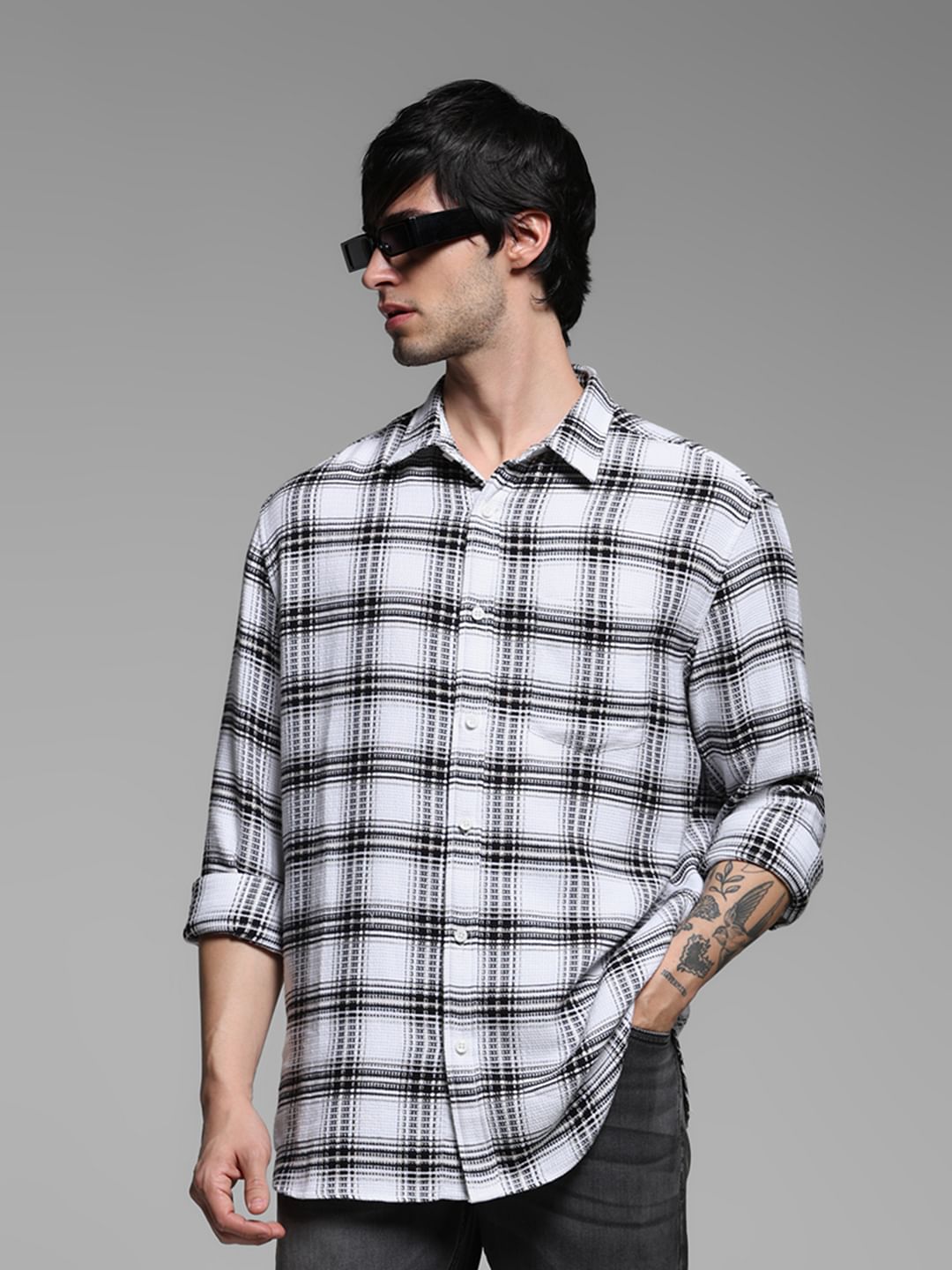 White Check Dobby Cotton Shirt - XL