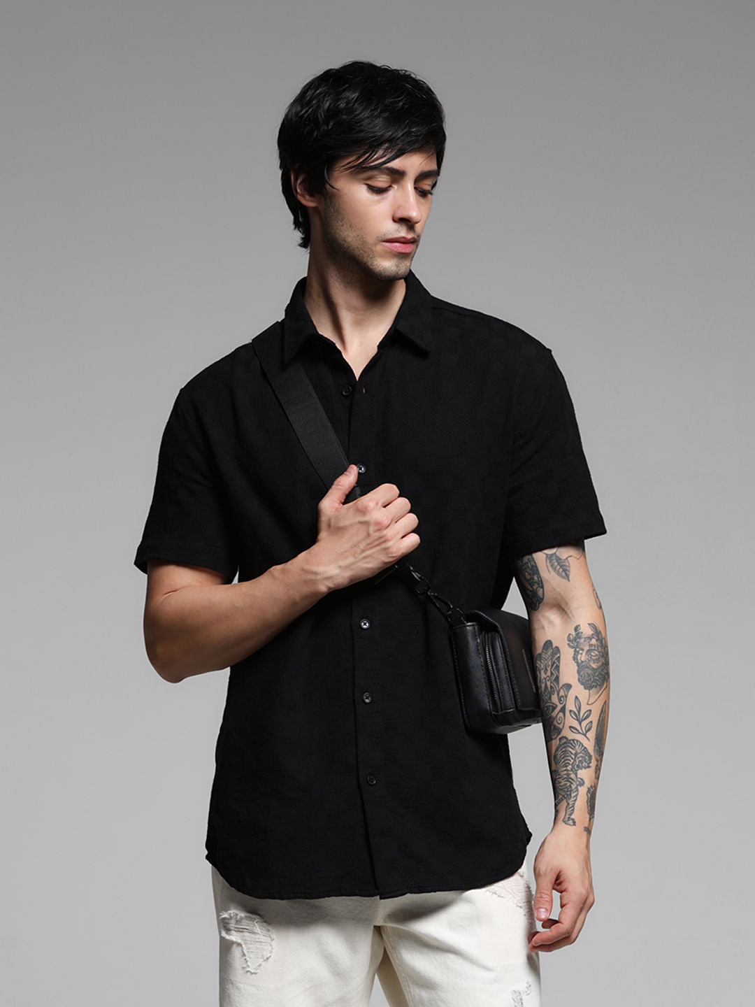 Black Textured Cotton Shirt