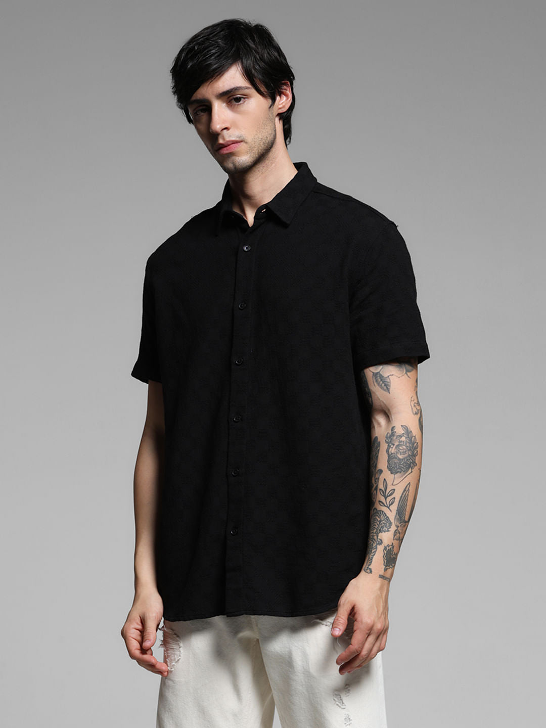 Black Textured Cotton Shirt