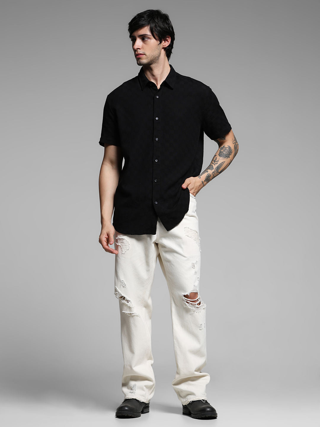 Black Textured Cotton Shirt