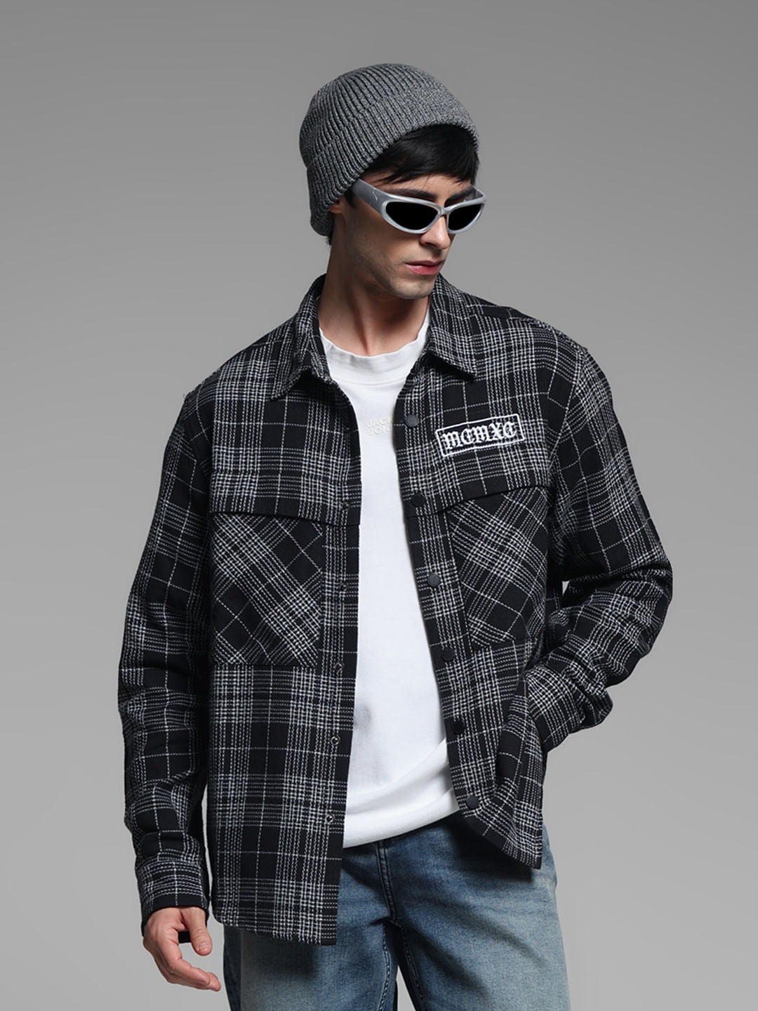 Black Check Oversized Shirt - L