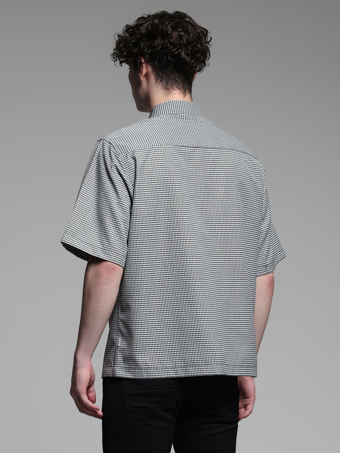 Black Check Cotton Short Sleeves Shirt