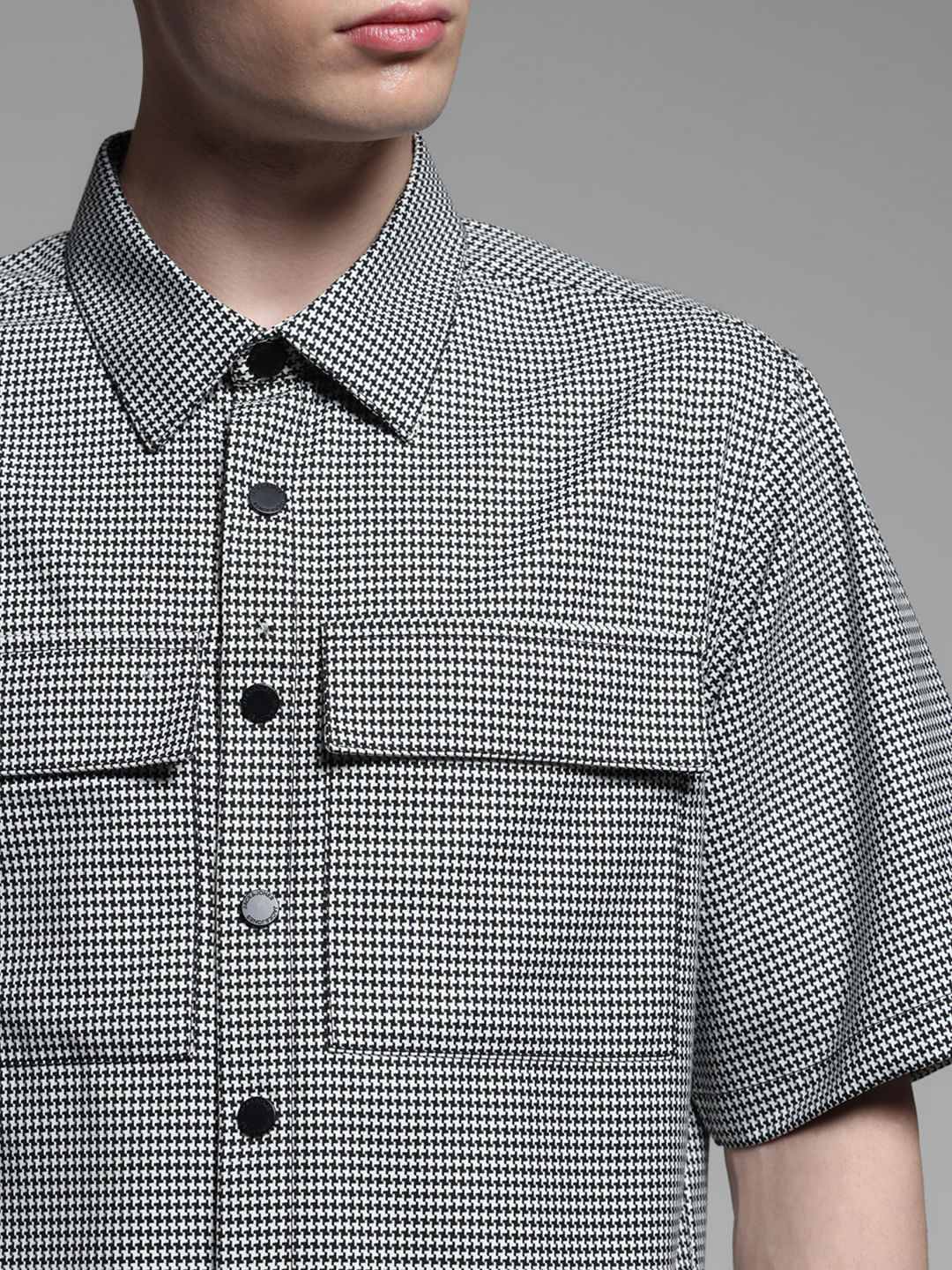 Black Check Cotton Short Sleeves Shirt