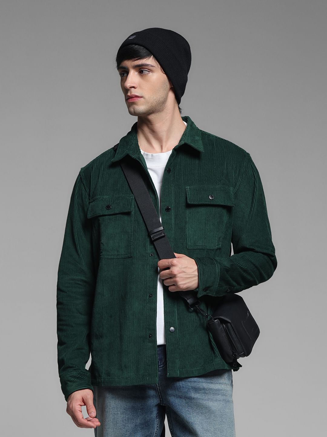 Green Corduroy Oversized Shirt - S