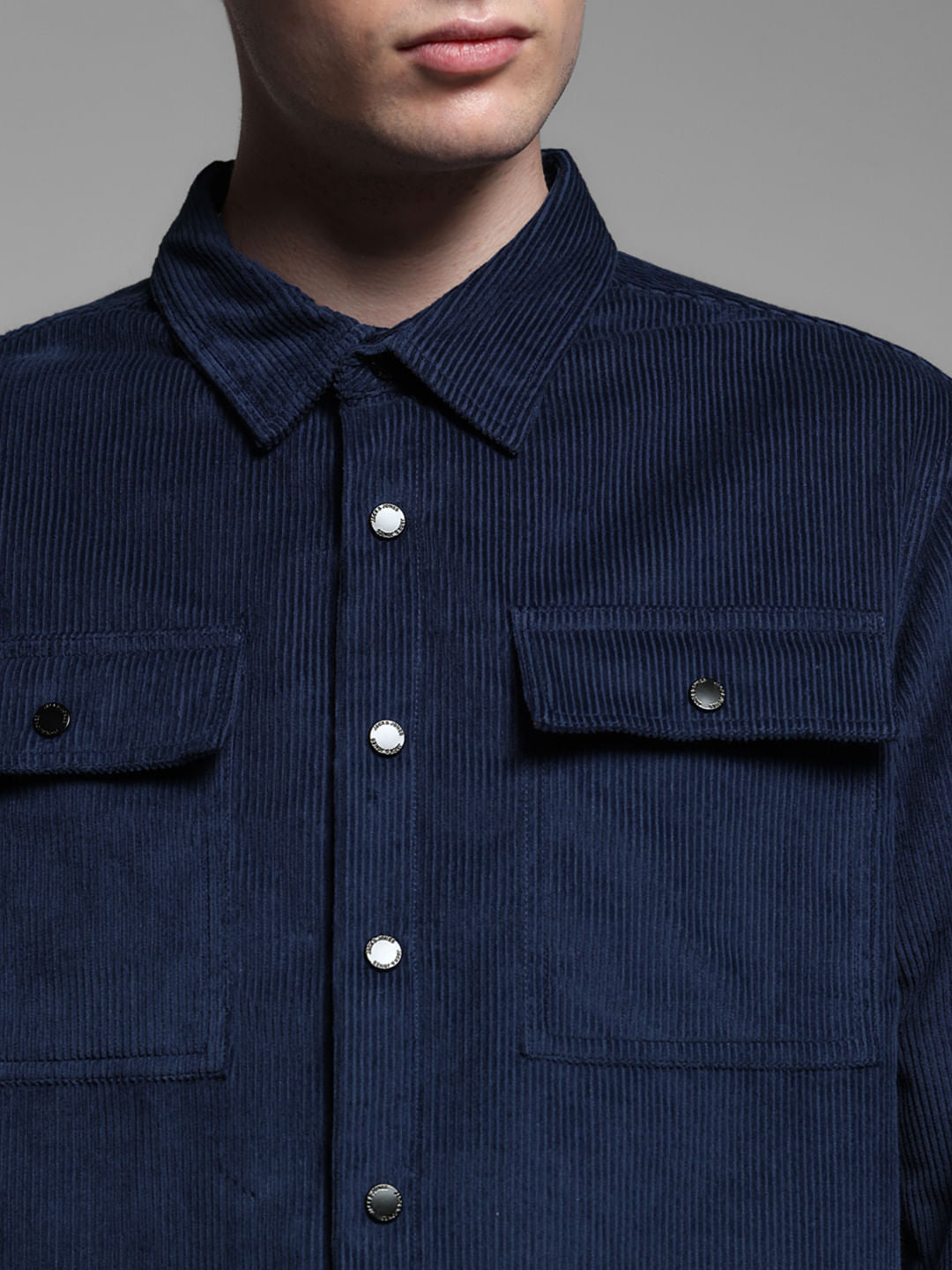 Dark Blue Oversized Corduroy Shirt