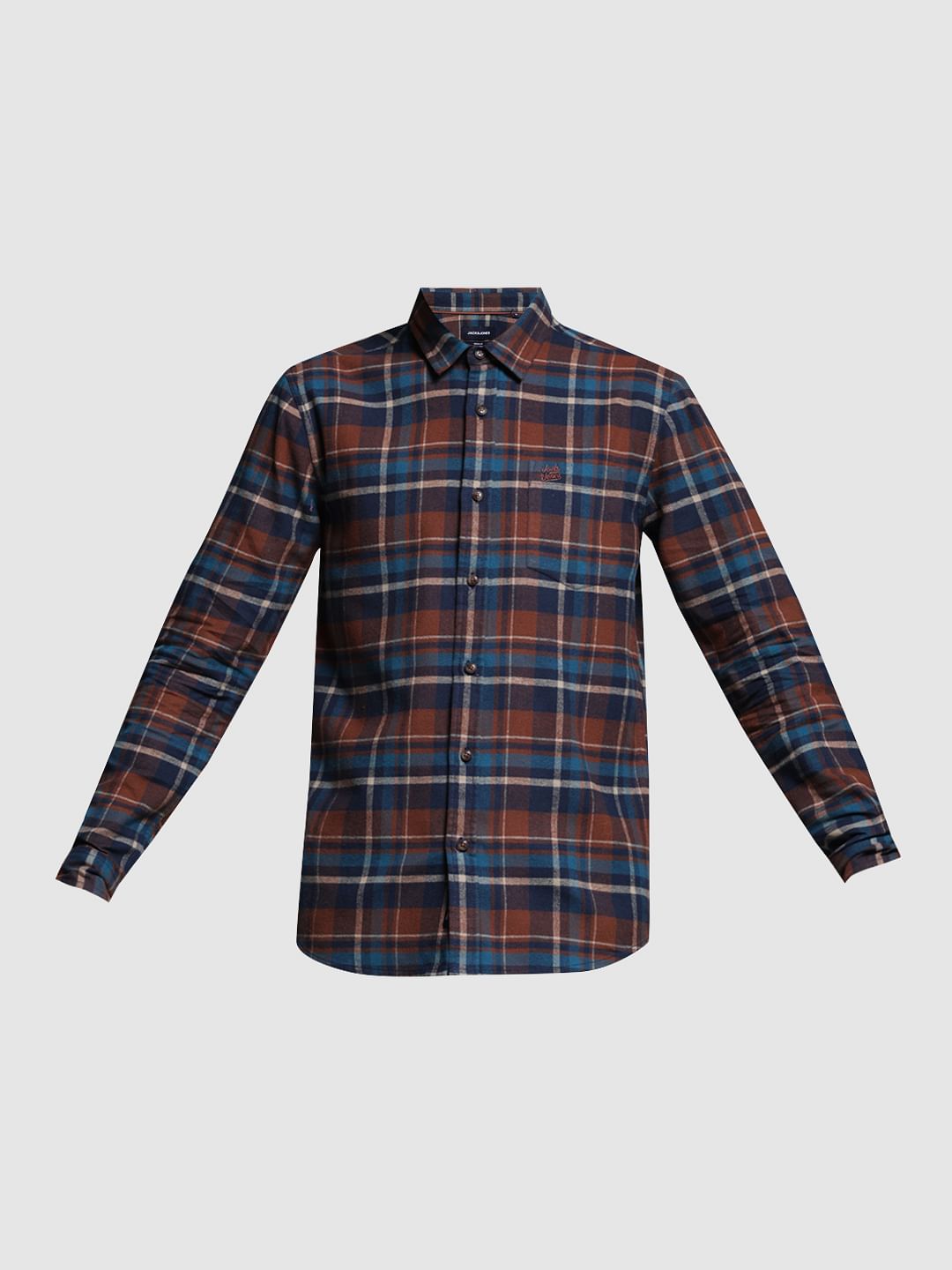 Brown Check Print Cotton Shirt