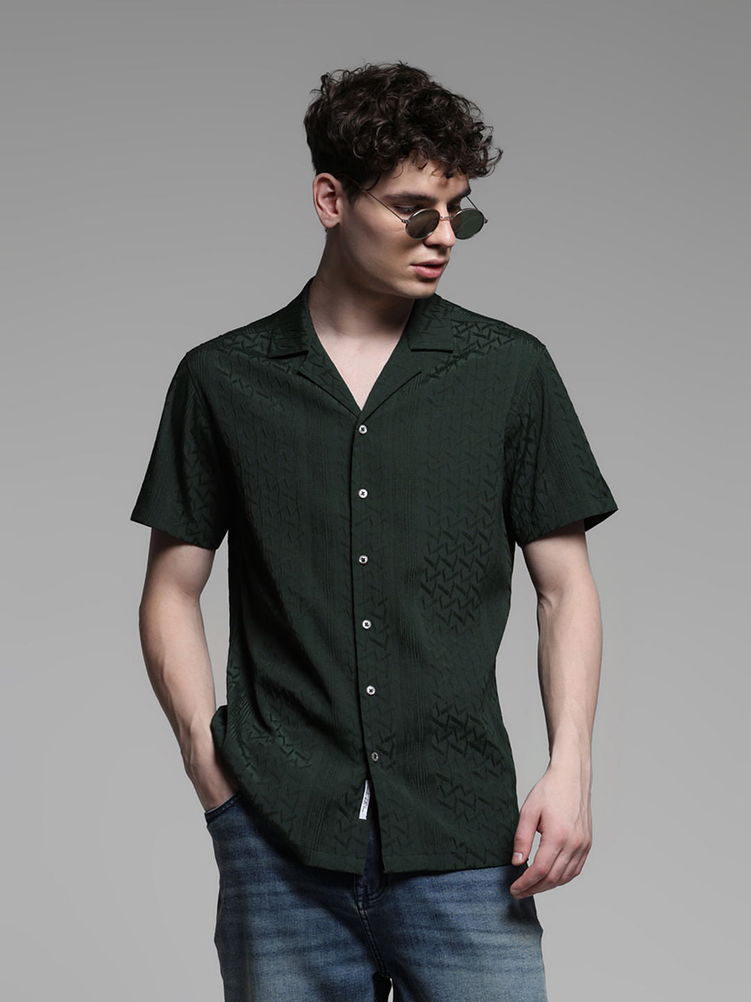 DARK GREEN SHORT SLEEVES SHIRT - S