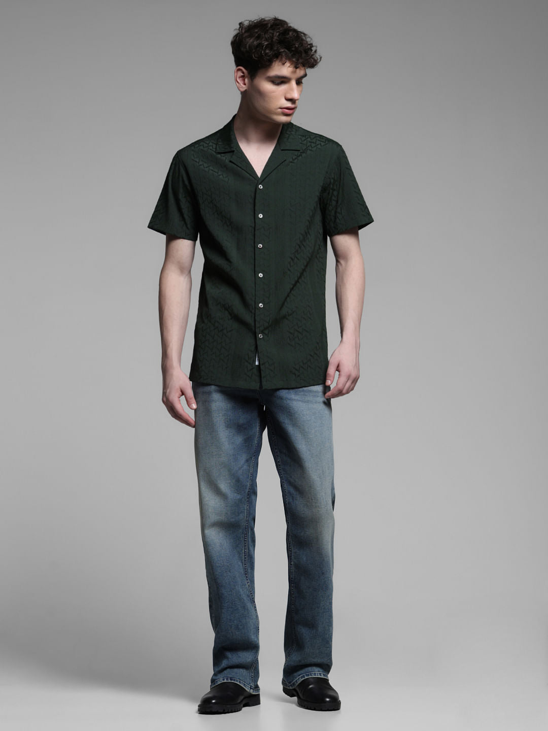 DARK GREEN SHORT SLEEVES SHIRT