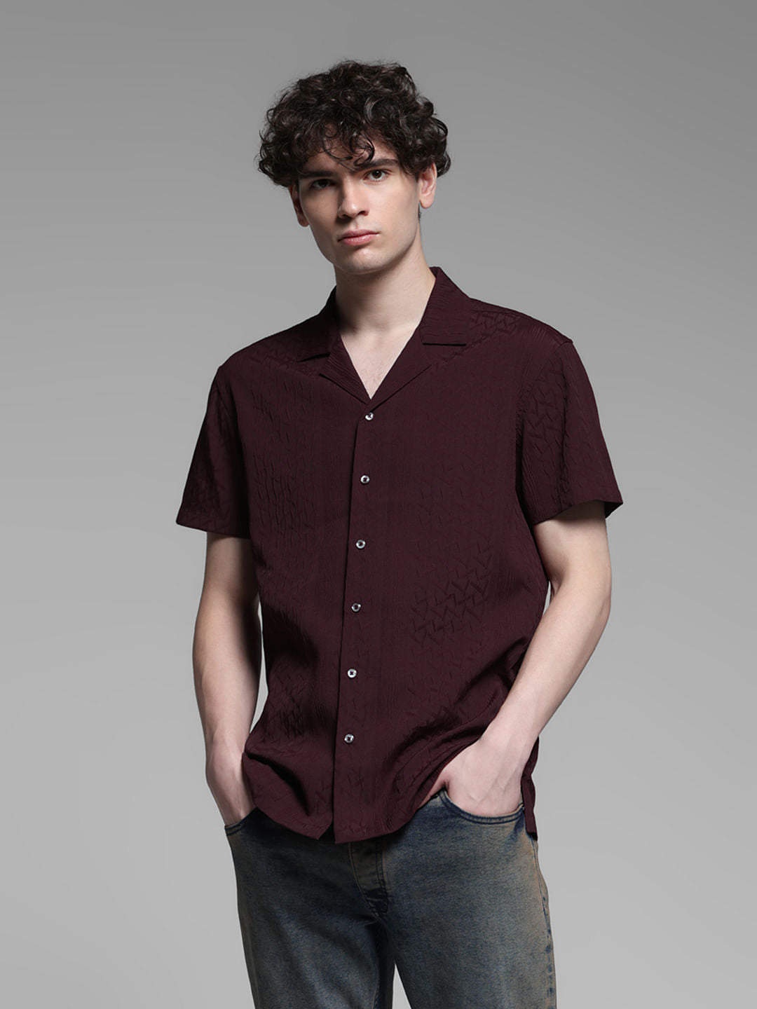 Red Resort Collar Cotton Shirt - S
