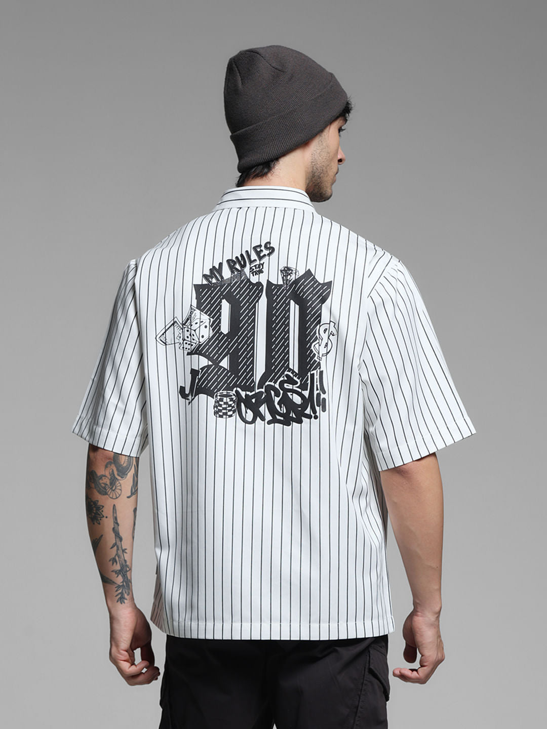 White Striped Embroidered Shirt - S