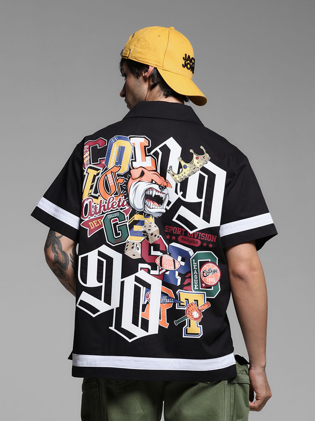 Black Printed Oversized Shirt - S