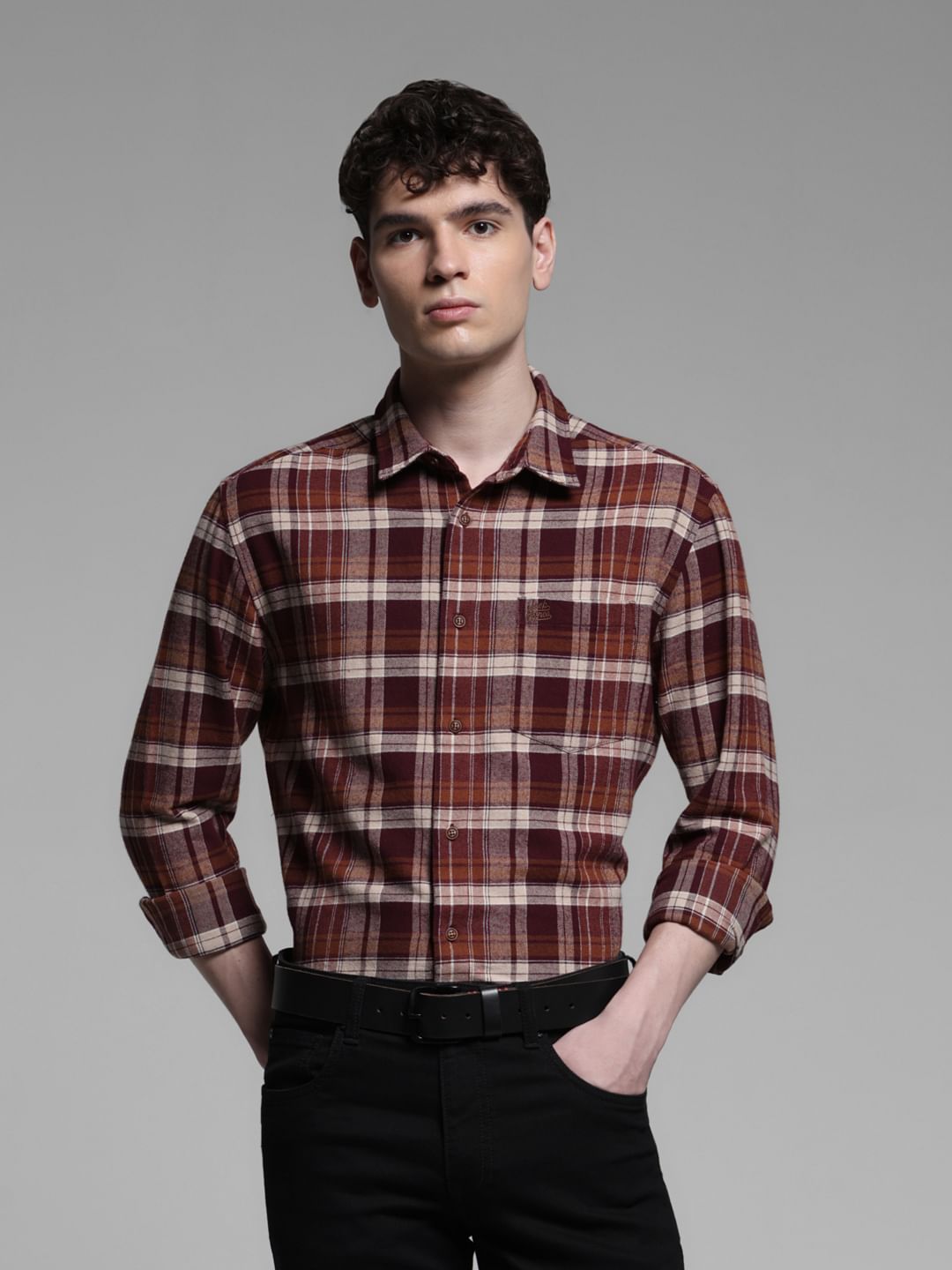 BRICK RED CHECK SHIRT - S
