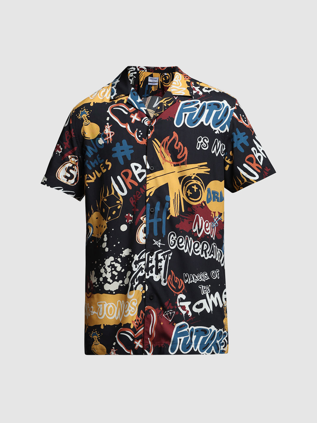 Black Graphic Print Short Sleeves Shirt