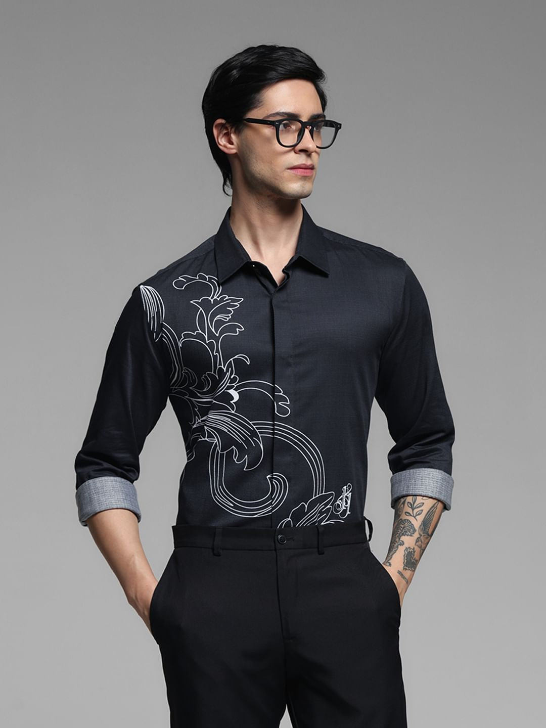 Black Abstract Print Cotton Shirt - S